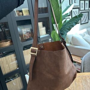 VIRAL Elegant Brown Suede Tote Bag